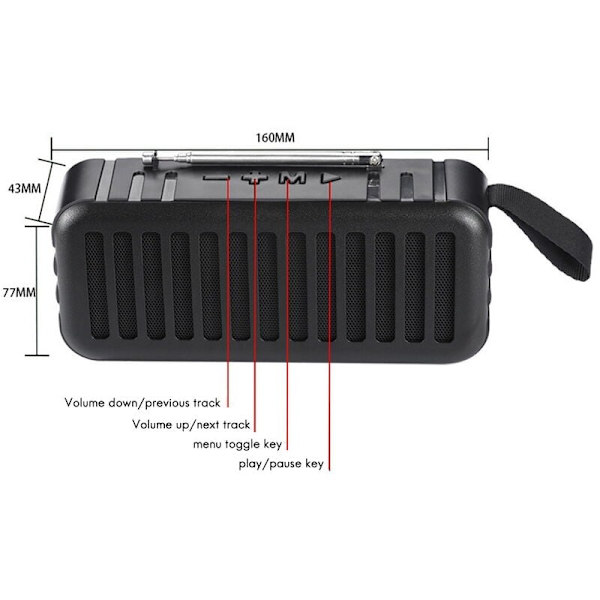 Solardrevet bærbar Bluetooth-høyttaler med lommelykt for utendørs bruk, støtter kort / U-disk / FM, svart