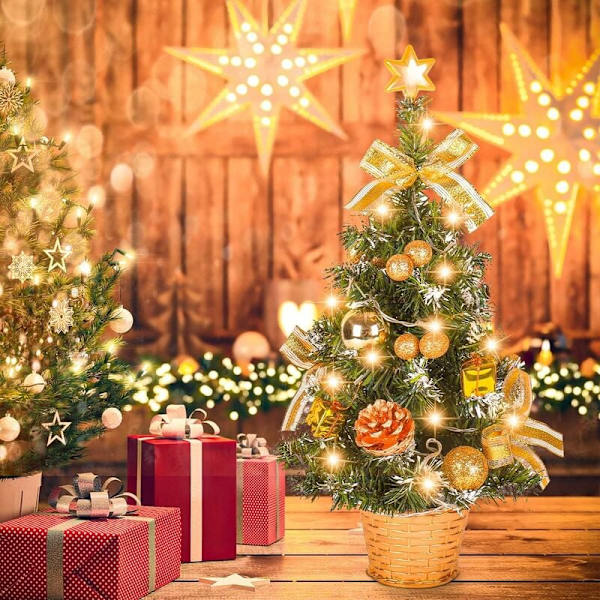 Miniatyrkonstgjord julgran, liten julgran med LED-lampor, miniatyrskrivbordsdekoration för kommersiellt kontor bar 40 cm, guld