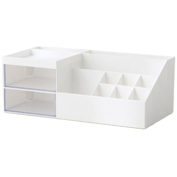 Skrivebordsopbevaringsboks med rum Skuffestil Beholder Pladsbesparende Makeup Organizer Hvid