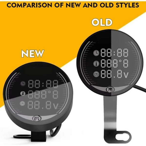 Motorsykkel Modifisert Vanntemperaturmåler 12V Voltmeter Stoppeklokke USB Mobiltelefon Lading 5-i-1 Vanntett Digital Display