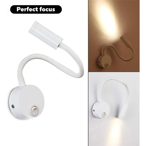 2 stk LED Leselys Veggmontert Aluminium Sølvfarge, Skrivebordslampe Varmt Hvitt Lys Øyevern Design, Sengelampe med Bryter