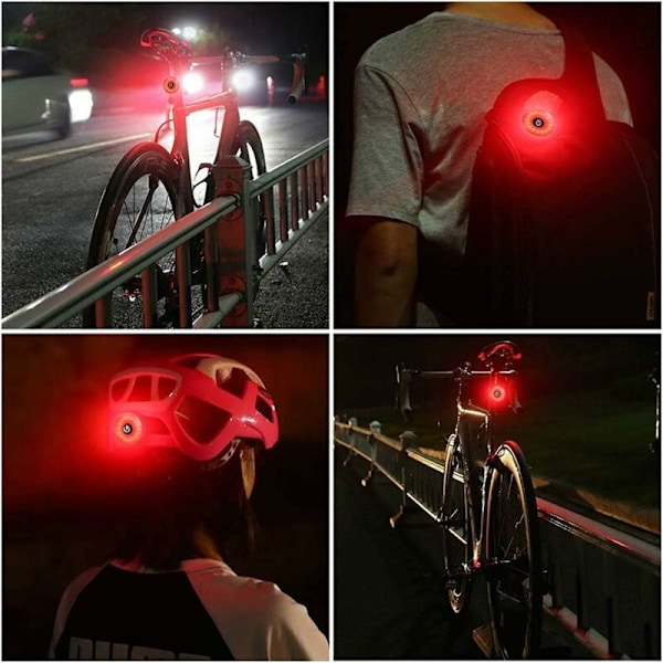Sykkellys Bak, USB Ladbar LED Vanntett Advarsel 5 Moduser Baklys Svart