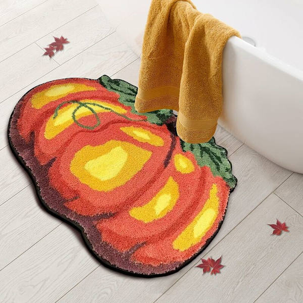Høst baderomsmatte, Halloween badematte for badekar, hjemmedekorasjoner, Thanksgiving-dekor, oransje brun 20x32 tommer, søt barnemoro
