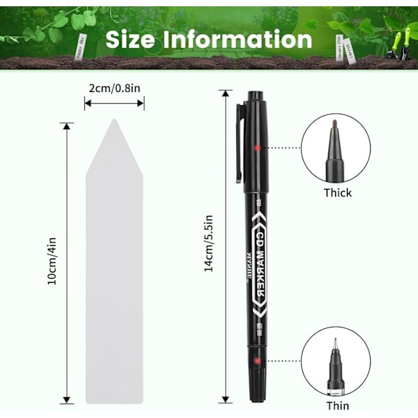 200 st. plastväxtmärken, vita plastträdgårdsmärken 10x2cm