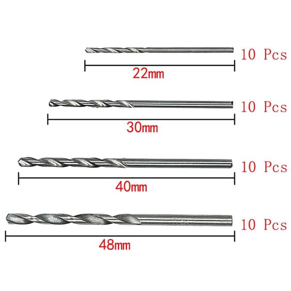 40-pack HSS-borrset för konstruktion, Mini HSS-borr 0,5 mm-2,0 mm rak skaft PCB-borrset