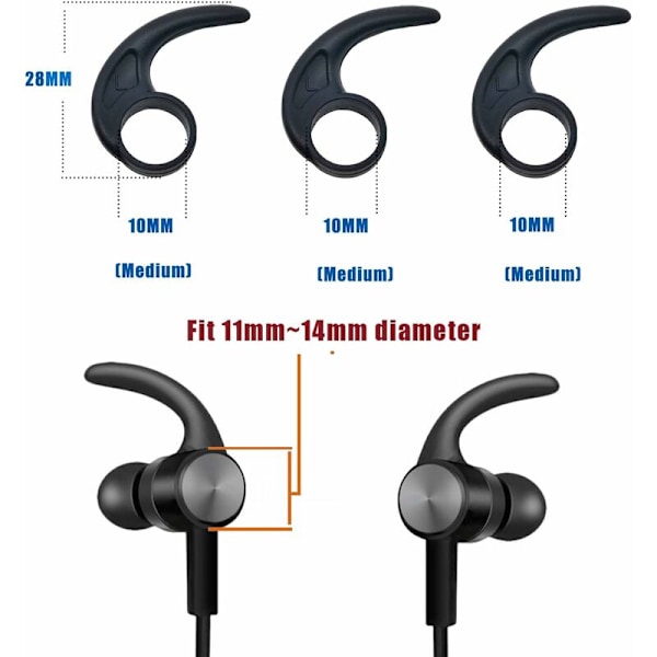 5 par Universal Mjuka Silikon Öronproppsstabilisatorer med 22 x 10mm Svart