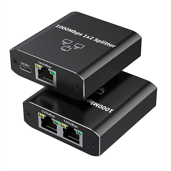 1 til 2 Ethernet Splitter - 1000Mbps Højhastigheds Netværk Splitter Adapter med USB Strømkabel til Cat5/5E/6/7/8 Kabel