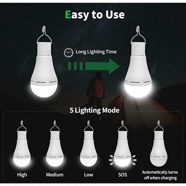 USB-laddningsbar glödlampa med fjärrkontroll - 7W LED dimbar - nödbelysning utomhuscamping