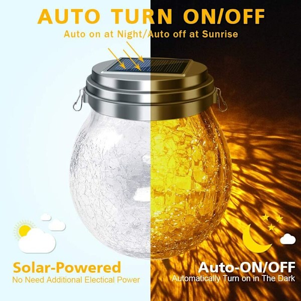Varme Amber Crackle Glass Ball Solcellelys Utendørs Vanntette Solcellehagelys Hagelys med 2 Moduser Hengende Solcellelys Utendørs Dekorative