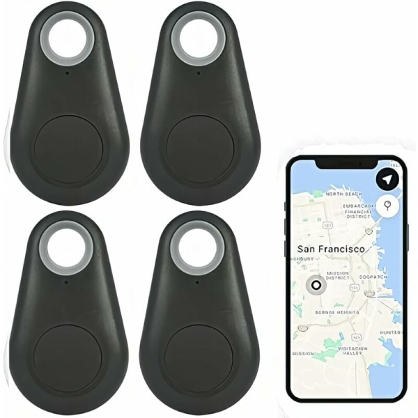 4x Smart Tracker Nøkkelfinner Locator Bluetooth Trådløs Anti-Tap Alarm Sensor Enhet Fjernkontroll for Barn Lokasjon Telefon Nøkler Lommebøker Bagasje Det
