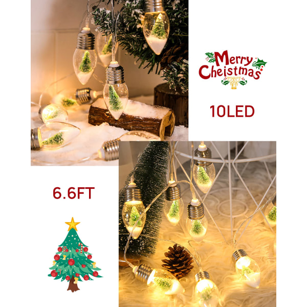 Jul LED lyssnor indendørs batteridrevet fest med minitræ og snelys, julelys dekoration soveværelse træ dekoration 6.6ft