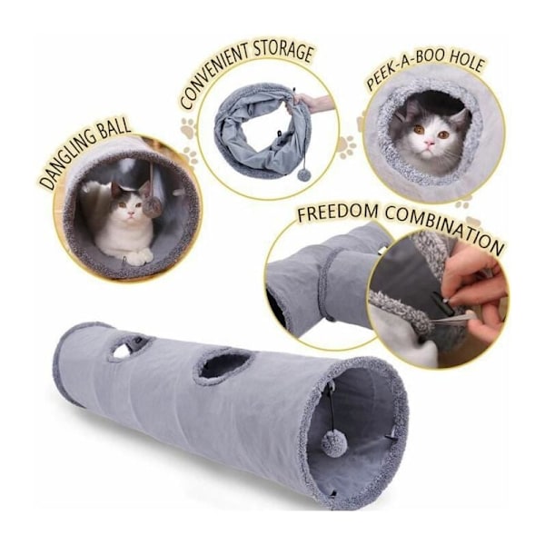Vikbar Kattunnel för Katter Katt Leksaker Hållbar Mocka Lektunnel Gömma Husdjurstunnel för Husdjur