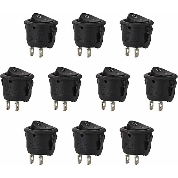 10 st runda vippströmbrytare spärr SPST strömbrytare knapp 2 stift AC 6A/ 125V 3A/ 250V för bil, lastbil, båt