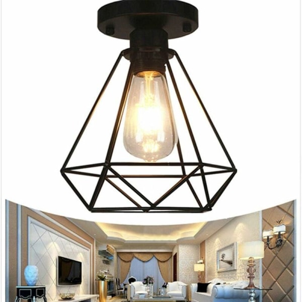 Retro industriel loftslampe i metalgitter, sort jern, vintage industriel loftslampe pendellampe til entre, veranda - Sunny