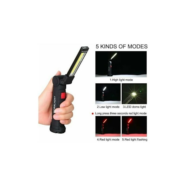 2 x COB Arbeidslys Oppladbart LED Håndholdt Lampe COB Verkstedlampe Lommelykt LED Håndholdt Arbeidslys med Magnetisk Base Inspeksjonslampe for