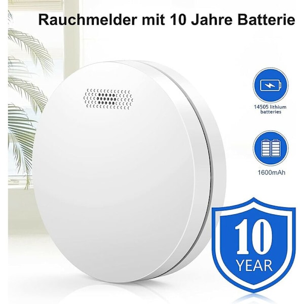 Rökdetektor med 10 års batteri EN 14604 Mini Fotoelektrisk Brandlarm med Tystnadsfunktion Testknapp, Frittstående 85 DB Hög Larm för Brand W