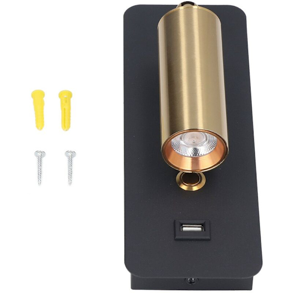 LED Vægskinne Minimalistisk Nøgleafbryder USB Opladning Sort Guld Neutral Belysning Vægskænke til Sengen 85 til 265V