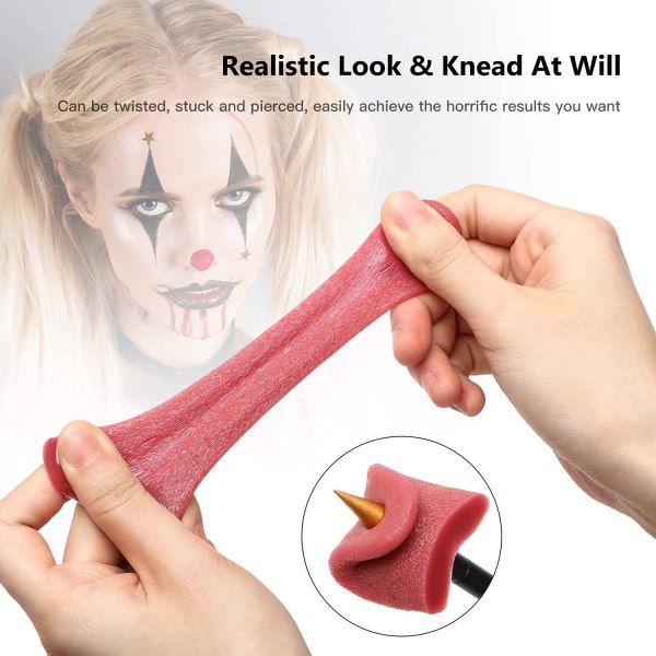 Sæt med 2 realistisk falsk tunge elastisk falsk tunge magisk kunstig tunge-prop Skræmmende realistisk tunge Halloween