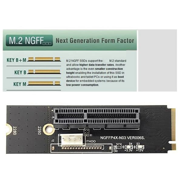 6 Set NGFF M.2 till PCI-E 4X Riser-kort M2 Key M till PCIe X4 Adapter med LED-spänningsindikator för ETH Miner Mining