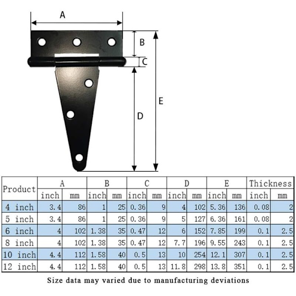 Heavy Duty T Hinge, Barn Hinge, Fence Hinge, Rust Proof Forged Door Hinge, Alle Størrelser, Svart (6 stk, 4 tommer)