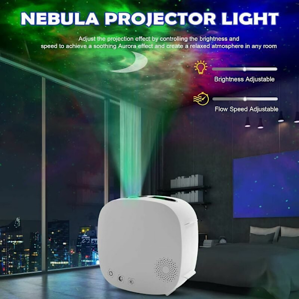 Stjerneprojektor, roterende måne-nebulaprojektor med RF-fjernbetjening og Bluetooth-højttaler, LED-natlys-projektor til hjemmedekor