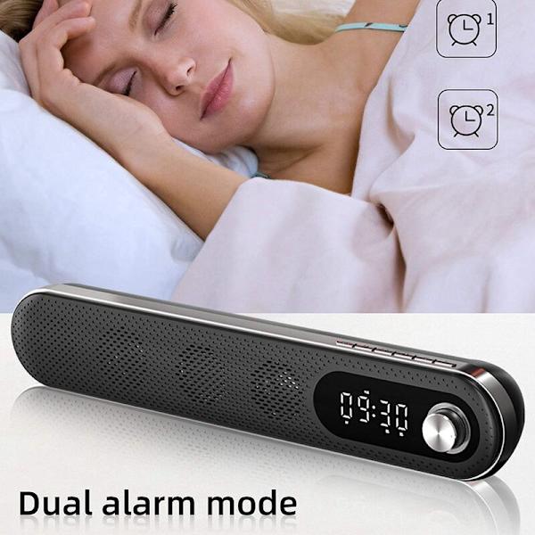 USB-skrivbordshögtalare Bluetooth Soundbar med FM-temperatur larmklocka nattlampa för PC TV-dator, vit