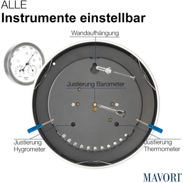 Analogt Vejrstation til Indendørs og Udendørs med Rustfrit Stålramme i Elegant Design - Bestående af Barometer, Hygrometer og Termometer