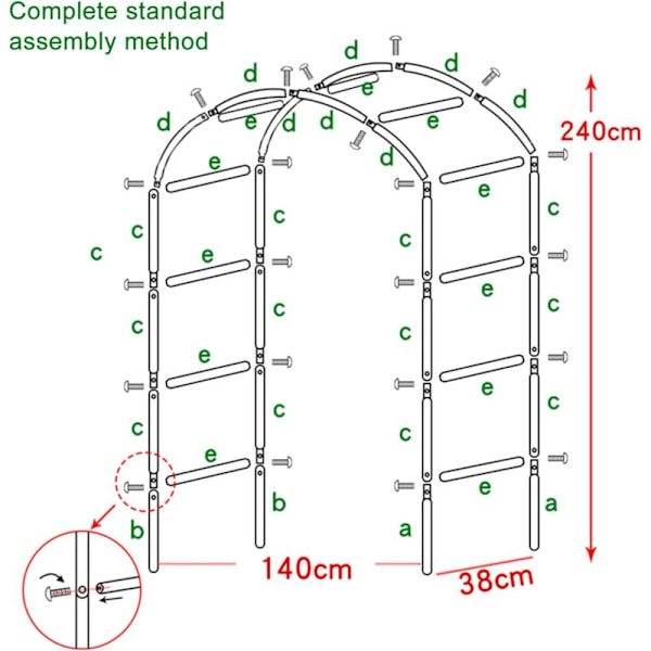 Havebue/Bryllupsbue Rosenbue Støtte Have Søjle, Metal Havebue Klatreplanter Metal 240 x 140 x 38 CM/Grøn