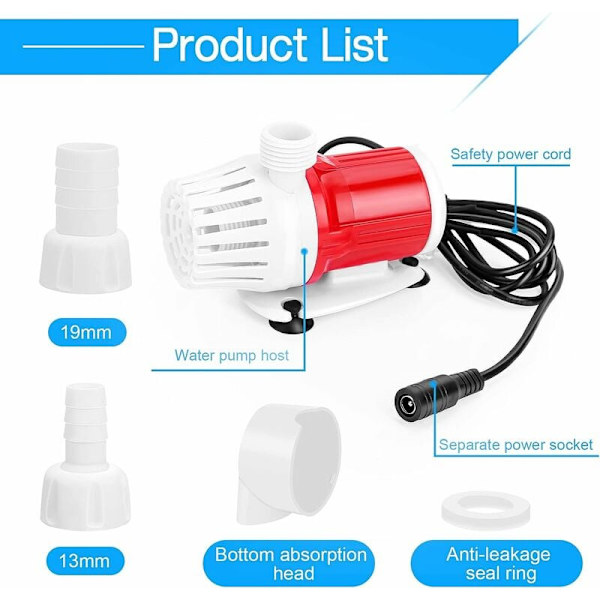 DC 12V 20W sukelluspumppu kannettava akvaariovesipumppu 1200L/H suuren virtauksen pumput amfibiopumppu kodin lampi kalasäiliö suihkulähteelle