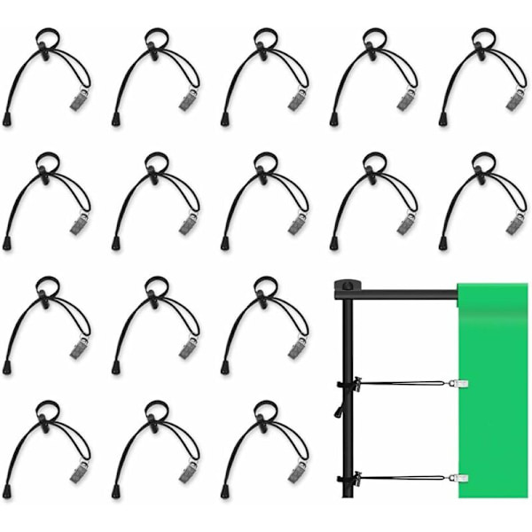 Clamps Set med 16 Bakgrundsklämmor Metallklämma med Retraherbar Elastisk Rep för Fotostudiobakgrunder-