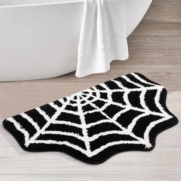 Hämähäkinverkko Musta Halloween Kylpyhuonematto Liukumaton Konepestävä Hipster Gothic Ghost Söpö Hauska Kylpyhuonematto Puolipyöreä suihkulattiamatto