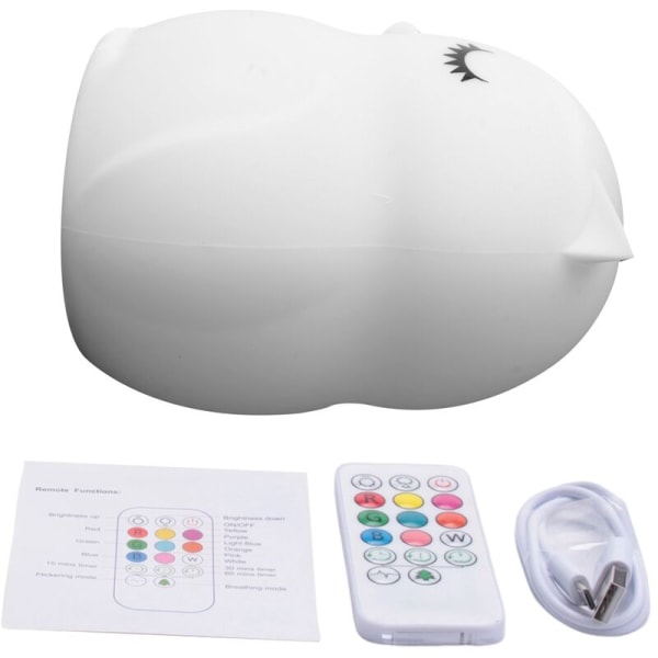 Ugle LED Nattelys Touch Sensor Fjernbetjening 9 Farver Justerbar Timer Genopladelig Silikone Lampe