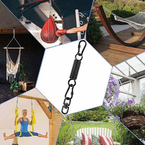 Hängande stol svängfjäder, med 2 karbinhakar och 360 ° vridbar krok, belastningskapacitet 250 kg för hängande stol, hängmatta, yoga, etc.
