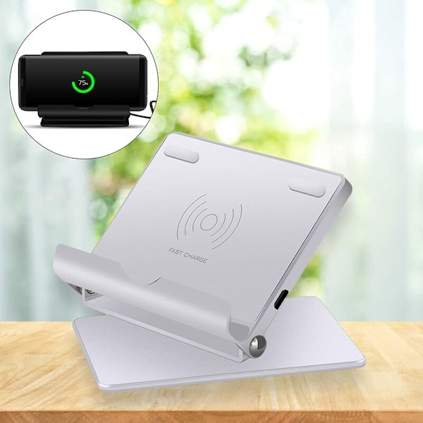 Trådlös Laddare med Justerbart Stativ 10W / 7.5W / 5W Automatisk Avstängning för Android Kretskydd - Silver