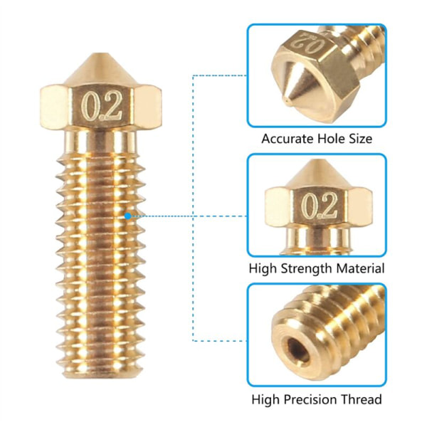 35 stk messingdyse sett 0,2 mm 0,3 mm 0,4 mm 0,5 mm 0,6 mm 0,8 mm 1,0 mm 3D-skriverdyse ekstra ekstruderdyse M6