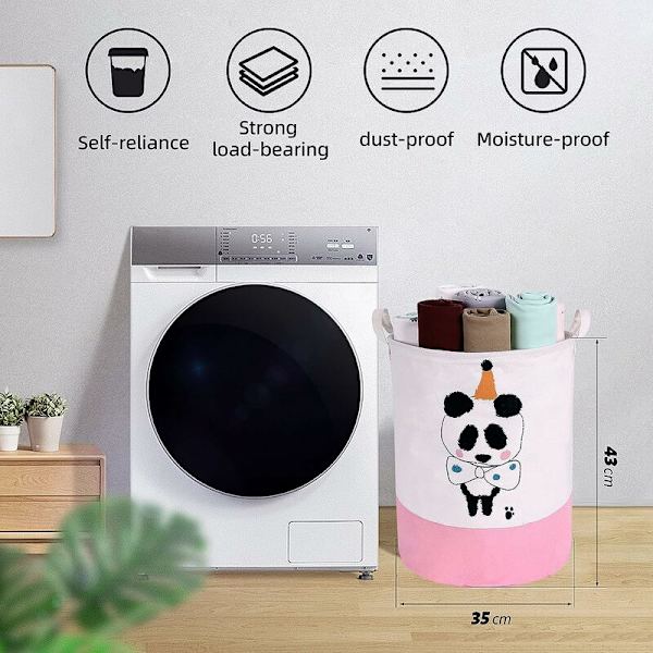 Taitettava vedenpitävä vauvan pyykkikori Säilytyskori Likainen pyykkikori Pyykkipussi Pyöreä kangassäilytysastia Pyykkitupaan Lasten lelut（Panda