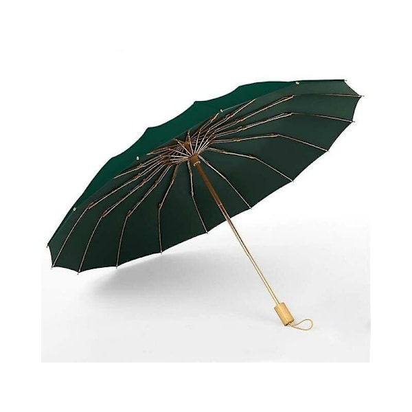 Stærk vindbestandig 3-folds 16K manuel paraply mænd parasol kvinder regn store paraplyer super solbeskyttelse og UV Army grøn