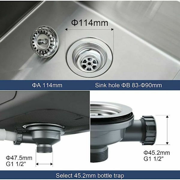 Vaskeafløb med overløb Rustfrit Stål Kurv 114 mm 1½ - Rustfrit Stål + ABS
