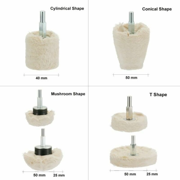 Polering Tilbehør 6 Stykker Børste Sæt Konisk Bomuld Fløjl Polering Hjul Polering Kegle Polering Pad til Manifold Aluminium Rustfrit Stål Chro