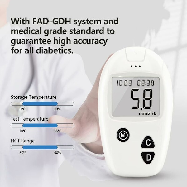 Blodsukkermåler Diabetes Test Kit med 50 No-Coding Test Strips, 50 Lancets