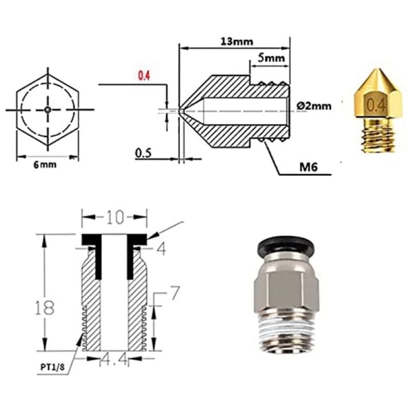 Helt metall Hotend - Titan varmebrudd, .4mm dyse, pneumatisk kobling, Creality silikon sokker 3 PRO oppgraderinger