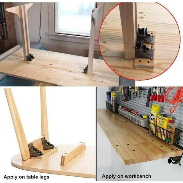 2 stk. Selvlukkendehængsler, Foldbare Støttebensbeslag, Hjørnebeslag til Foldbare Ben Foldbart Arbejdsbord, med 18 stk. Skruer