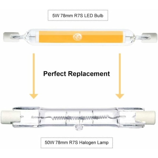 5W R7S 78MM LED J78 COB Filamentlampa, 500 Lumen 360 Grader, Halogenlampa 30W 48W 50W Ekvivalent, Perfekt för Hem, Kök, Rum, Balkong, Kontor,