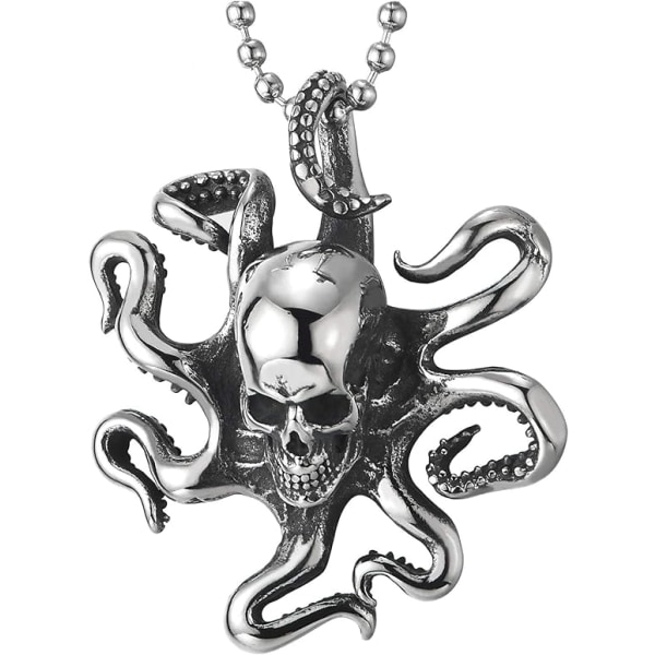 Rostfritt stål Herr Dam Vintage Octopus Skull Halsband med 30 tums kulkedja