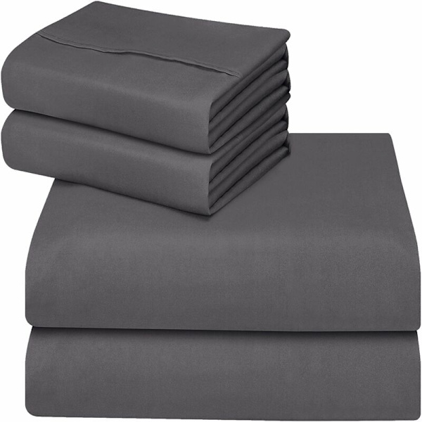 Polyesterimikrokuituinen lakanasetti (4 osaa, harmaa) - 1 fitted-lakana 150x200cm, 1 tasalakana 228x259cm ja 2 tyynyliinaa 50x75cm