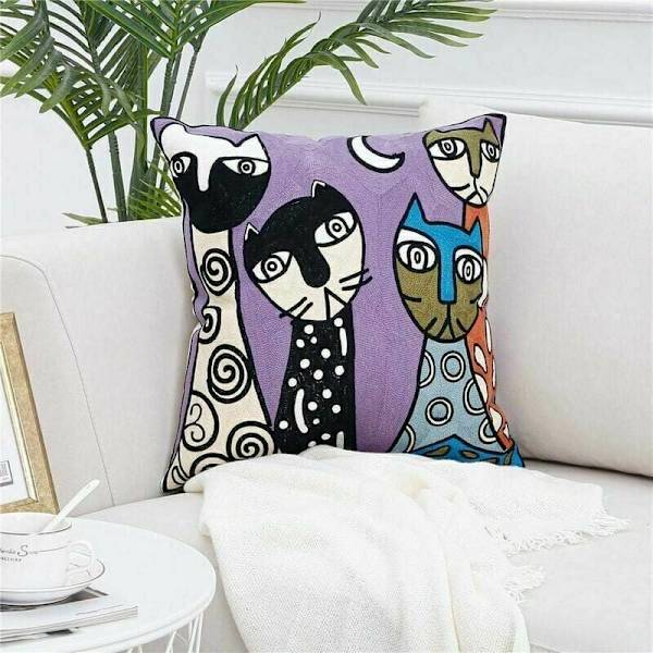 Set med 4 Picasso Kuddfodral 45x45 cm Bomullslinne Broderade Kuddfodral Soffa Dekoration Skandinavisk Vardagsrum Sovrum Säng Kontor Fåtölj
