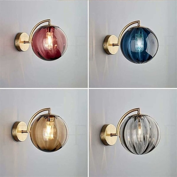 Vägglampa LED Färgglad Glaskula Vägglampa Guld Komplett Metallfäste Enkel Inomhusapplikation Belysningsdekoration för Sovrum Vardagsrum Hall Vila