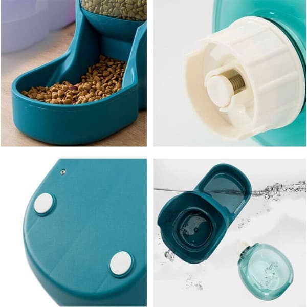 Foder- og vanddispenser, vanddispenser (3,8 L) og foderdispenser (1,5 kg) til hunde og katte, plast, kæledyrsvanddispenser, kæledyrsskål (foder)