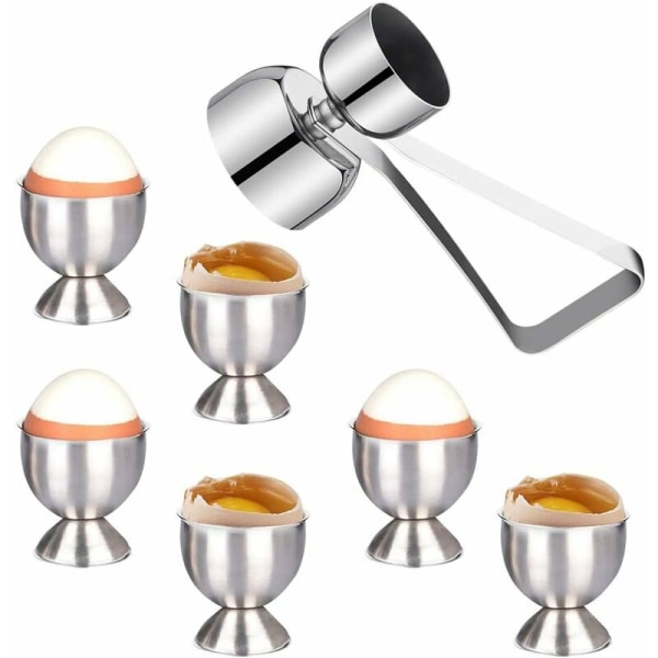 Egg Cup Set, Rustfritt Stål Egg Cup Holder og Dobbeltsidig Lokk Åpner Cracker Stor Påske Egg Cup