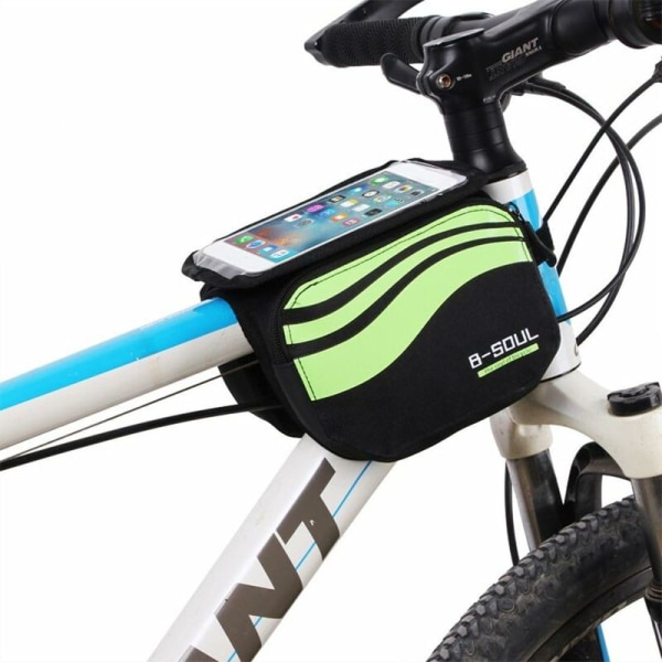 Pakke med 1, sykkelholderveske med vanntett mobiltelefonveske, 2 sidelommer for sykkelstativ, passer til alle typer sykler (fluorescerende grønn)